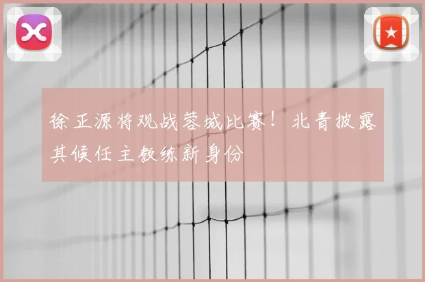 徐正源将观战蓉城比赛！北青披露其候任主教练新身份
